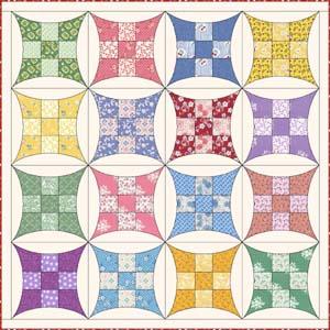 Wedding ring nine patch quilt pattern